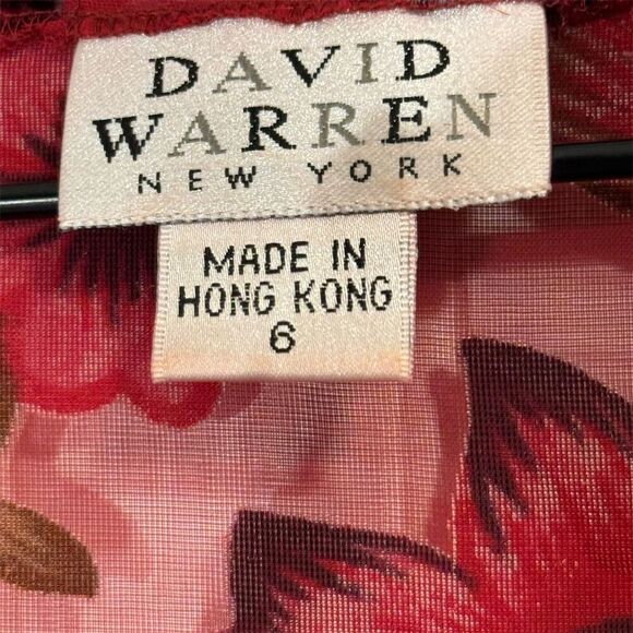 Vintage‎ David Warren NY Burnout Floral Mesh Blouse Red Sheer Ruffle Sleeve Sz 6 - Picture 8 of 10